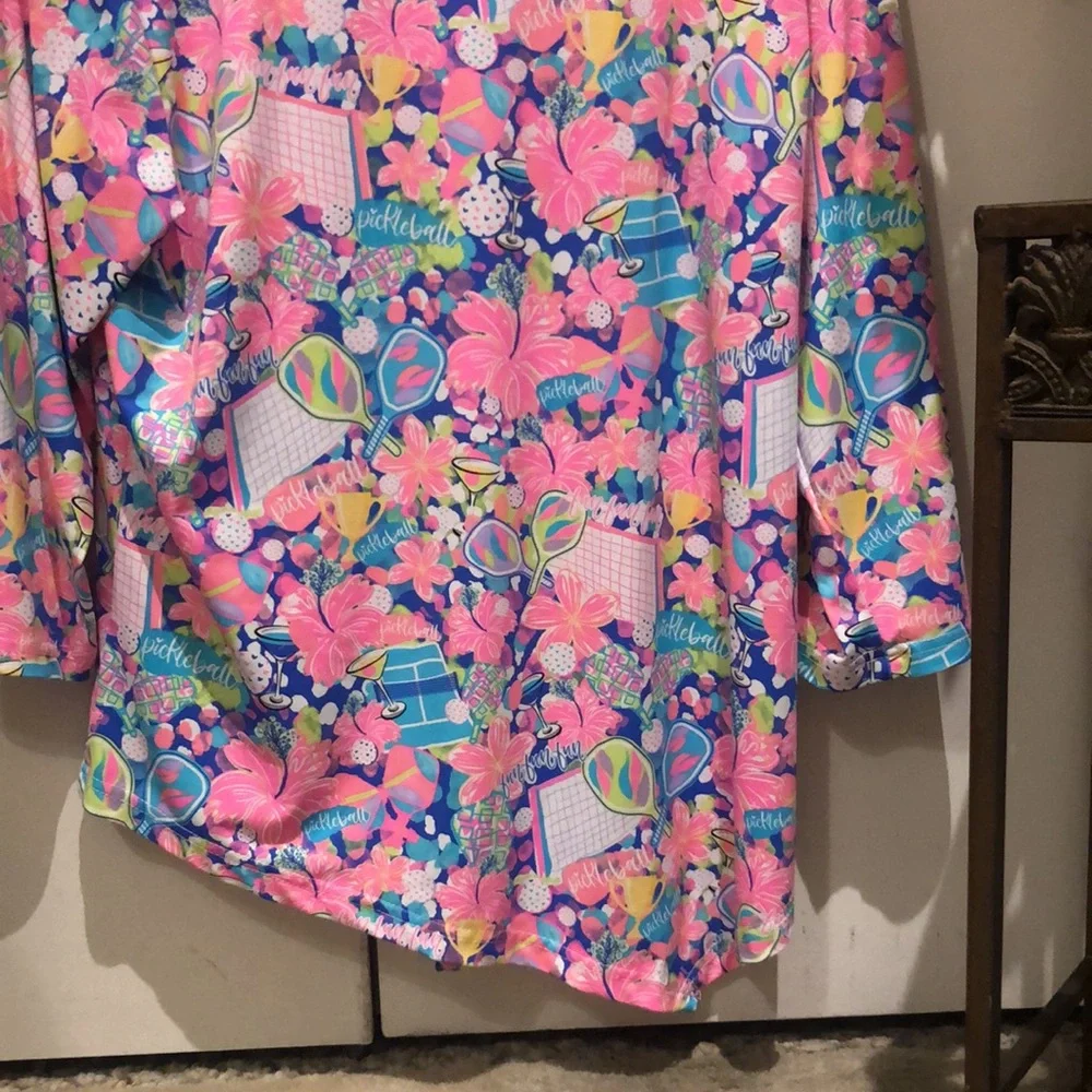 Lulu B. brightly colored pattern w Pickleball theme, rackets, martini glasses - Picture 8 of 8